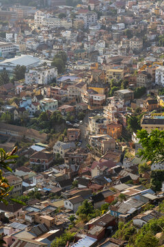 Dense rooftops covering a hillside, Antananarivo, Madagascar