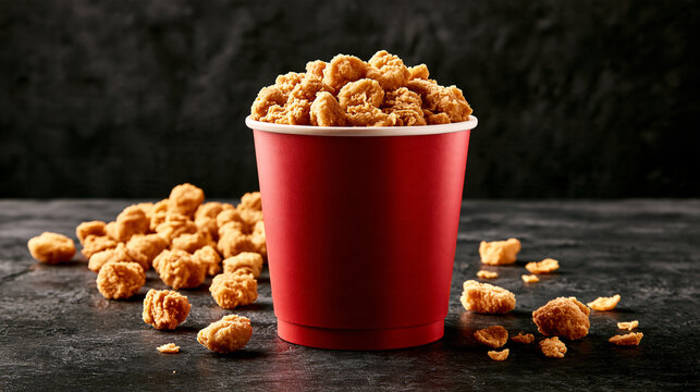 Fried chicken popcorn bites served in a red paper cup with fast food street food snack food
