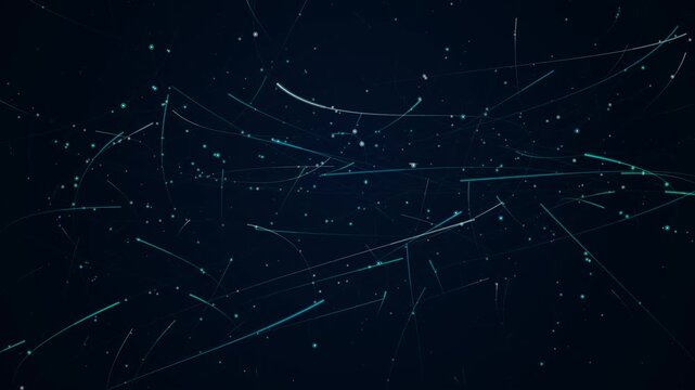 A dark blue environment filled with luminous turquoise streams moving through curved paths, visualizing cloud computing and data transfer with layered depth.