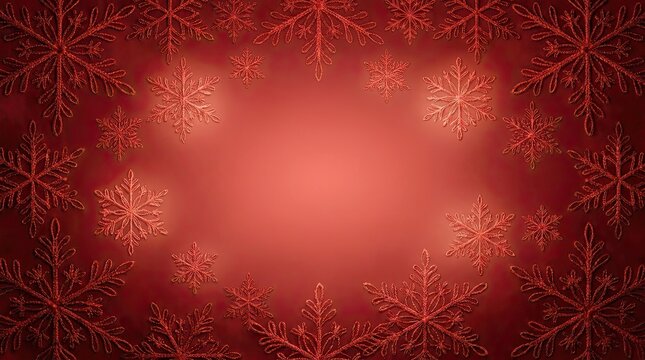 Red Christmas background with snowflakes and glowing light