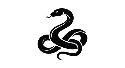 Fototapeta premium Black snake silhouette curves gracefully against a white background