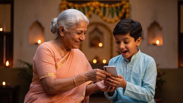 Grandmother Gifting First Smartphone to Grandson &ndash; Diwali Family Moment