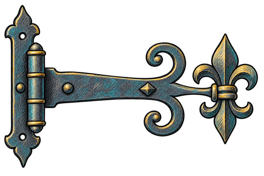Wrought Iron Decorative Gate Hinge With Fleur De Lis Finial