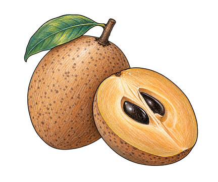 Sapodilla Fruit Cut Open With Speckled Brown Skin