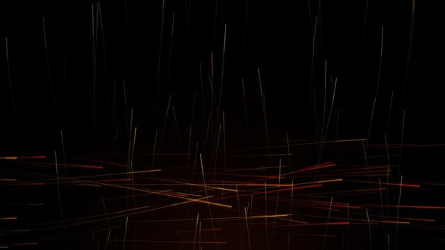 Deep black background featuring rich orange and red light trails flowing in broad low curves across the lower half, with thin golden filaments rising like heat currents above.