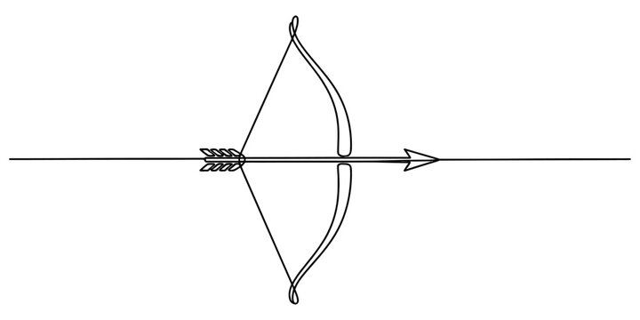 Simple line drawing of a bow and arrow weapon for archery or hunting sports