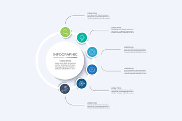 Obraz premium Business infographic template. Circle creative element design with marketing icons. Vector illustration 6 Step.