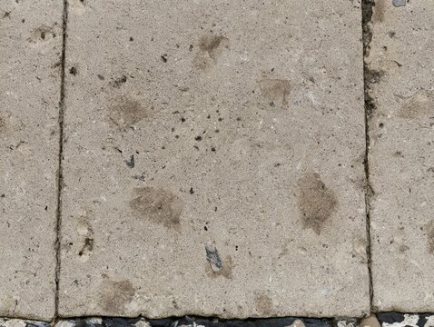 Concrete pavement with wet stains and dirt marks