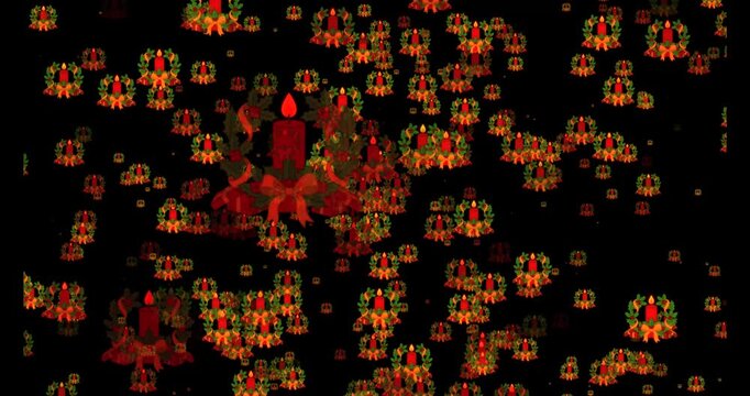 Red candles and holly wreaths pattern drifting slowly on a black background candle wreath christmas