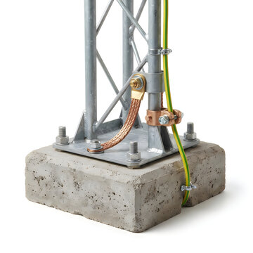 Wind turbine guy wire anchored to concrete base
