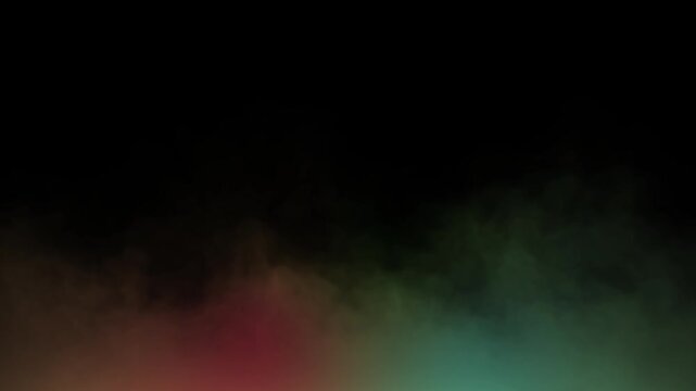 Vibrant Colorful Smoke and Glowing Fog Rolling on Black Background Seamless Loop Overlay Effect for Music Video, Party DJ Nightclub Background, and Dynamic Motion Graphics Design, 4k 60fps