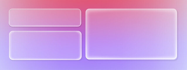 Fototapeta premium liquid Glass Glassmorphism Vector Rounded Rectangular Card Frames Set on Pink Purple Gradient Background