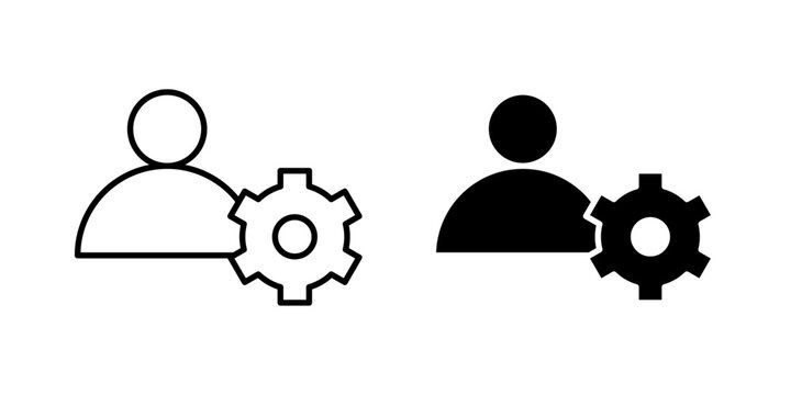 Admin icon in outline and solid style, isolated on white background. Ideal for administrator, management, control panel, and system access related features in mobile and web design.