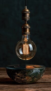 Small glowing sun lamp moving above a flat earth disc showing distinct night and day zones in a conceptual illustration.