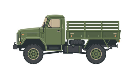 Obraz premium Green military cargo truck isolated on white background