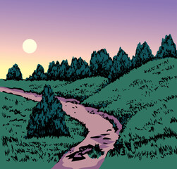 Obraz premium Vector drawing. Road in the field