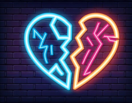 broken neon heart design royalty free