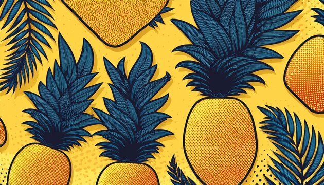 halftone pineapple silhouette with tropical leaf design retro pop art pattern for summer branding textile print graphic background poster art and digital creative projects