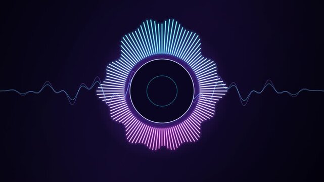 Circular Neon Sound Waveform Visualization With Audio Spectrum