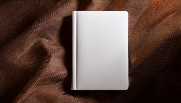 minimalist white journal on soft brown fabric with textured backdrop