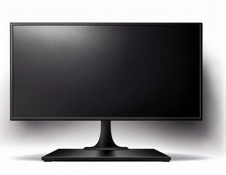 modern black flat screen tv monitor with a blank screen on a stand ideal for digital display and advertising on an isolated white background