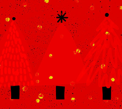 Christmas trees on red background