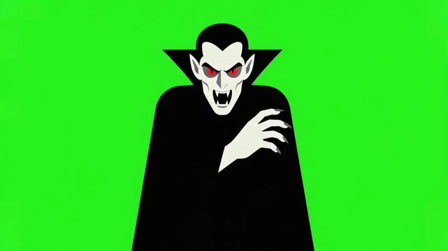 Scary Count Dracula Vampire Fangs Portrait Character, Spooky Halloween Monster Vector on Green Screen