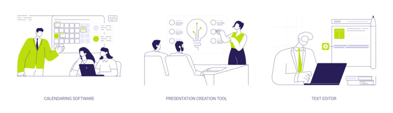 Working with software abstract concept vector illustrations.