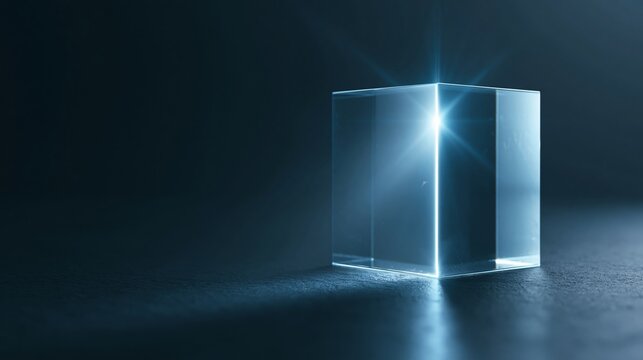 Transparent glass cube with light reflection