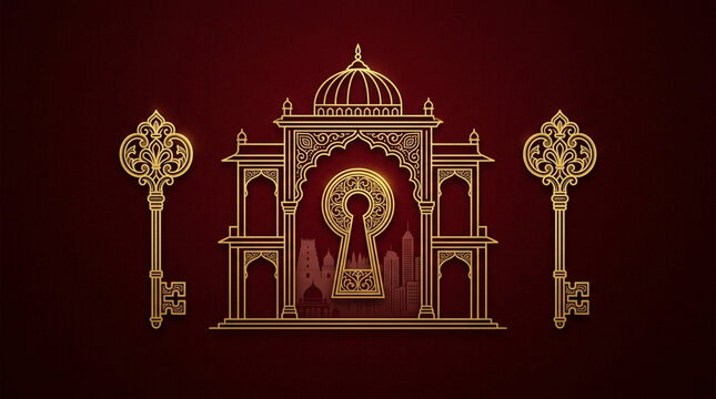 Elegant ornate architectural gateway with symmetrical decorative keys and intricate domed structure exemplifying cultural