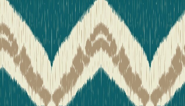 teal and beige ikat textile design