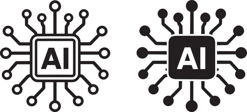 artificial intelligence microchip technology icons set vector illustration