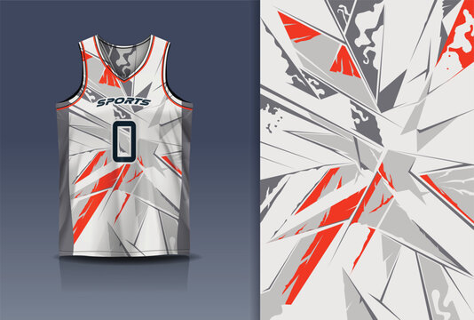 Basketball Jersey Sport Streetwear Design Abstract Shattered Glass Geometric Pattern White Grey Red
