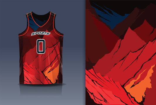 Basketball Jersey Sport Streetwear Design Abstract Red Mountain Cliff Rock Landscape Pattern Dark Red Orange