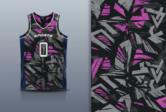 Basketball Jersey Sport Streetwear Design Abstract Geometric Graffiti Pattern Purple Black Grey