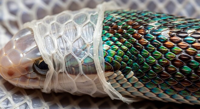 close-up of iridescent green and blue scaly fish tail wrapped in protective bubble wrap packaging
