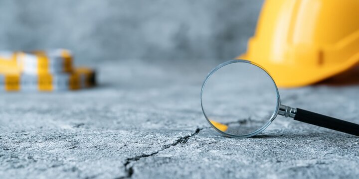 Magnifying glass inspecting concrete