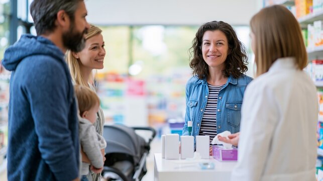 Family shopping at pharmacy counter