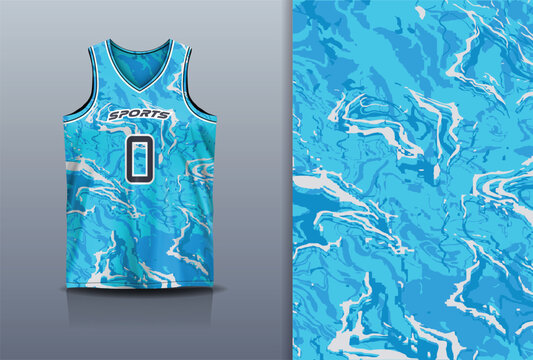 Basketball Jersey Sport Streetwear Design Abstract Water Wave Marble Pattern Cyan Blue White