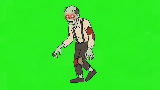 Creepy Zombie Man Character Walking in Tattered Clothes, Spooky Halloween Undead Clip Art