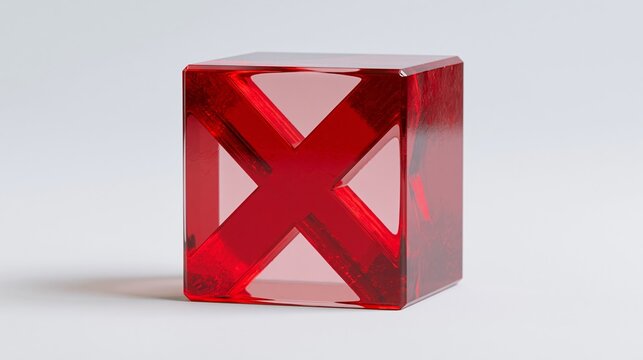 Red translucent cube with X shape