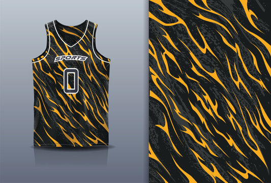 Basketball Jersey Sport Streetwear Design Abstract Flame Tiger Stripe Pattern Black Yellow Gold