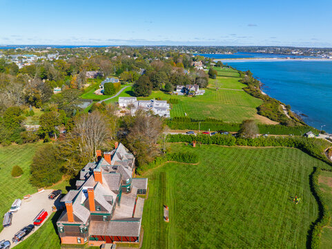Historic Mansions aerial view on Cliff Walk near the Breakers in city of Newport, Rhode Island RI, USA. 