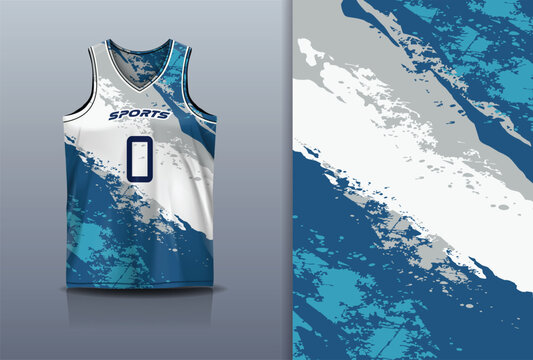 Basketball Jersey Sport Streetwear Design Abstract Grunge Paint Brush Pattern Blue Turquoise White
