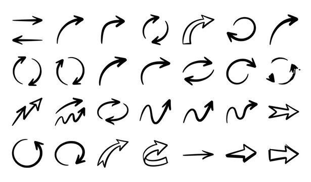 Hand Drawn Black White Arrows Directional Navigation Doodle Vector Set