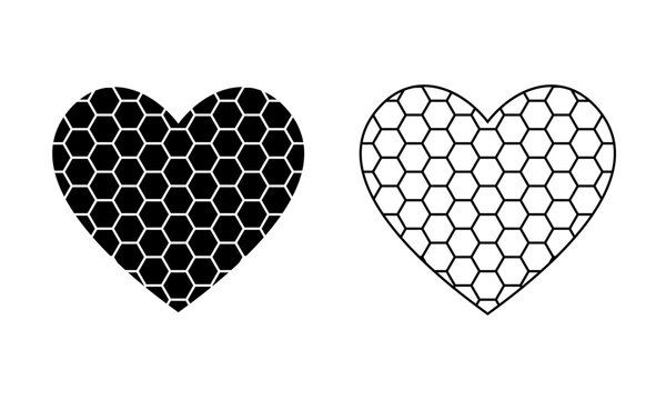 Honeycomb heart icon set