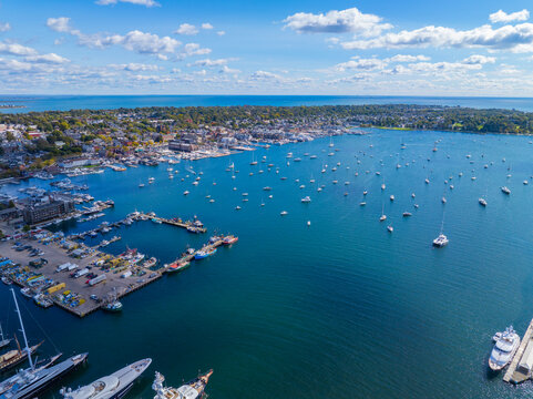 Newport Harbor aerial view in Narragansett Bay, city of Newport, Rhode Island RI, USA. 