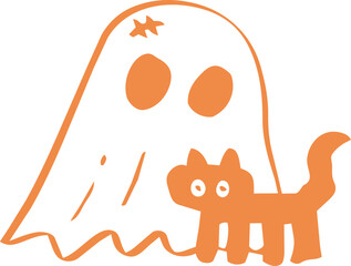 Fototapeta premium Ghost with Bandage Patch and Black Cat Variant Doodle Icon