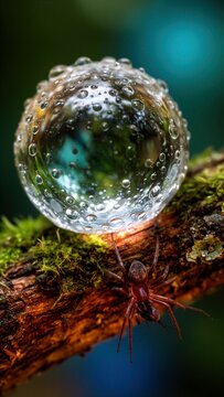 esfera de agua, gota de agua, esfera transparente, agua, gotas de agua, roc&iacute;o, humedad, lluvia, reflejo, esfera de cristal, burbuja, ara&ntilde;a, ar&aacute;cnido, insecto, fauna, vida silvestre, naturaleza, ocho p