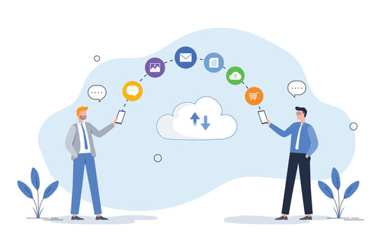 business people with Cloud Communication and File Sharing Concept with Digital Collaboration and Online Services